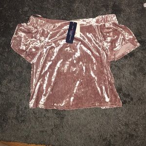Off the shoulder pink velvet top